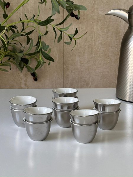 طقم فناجين قهوه ساده بورسلان فضي /12